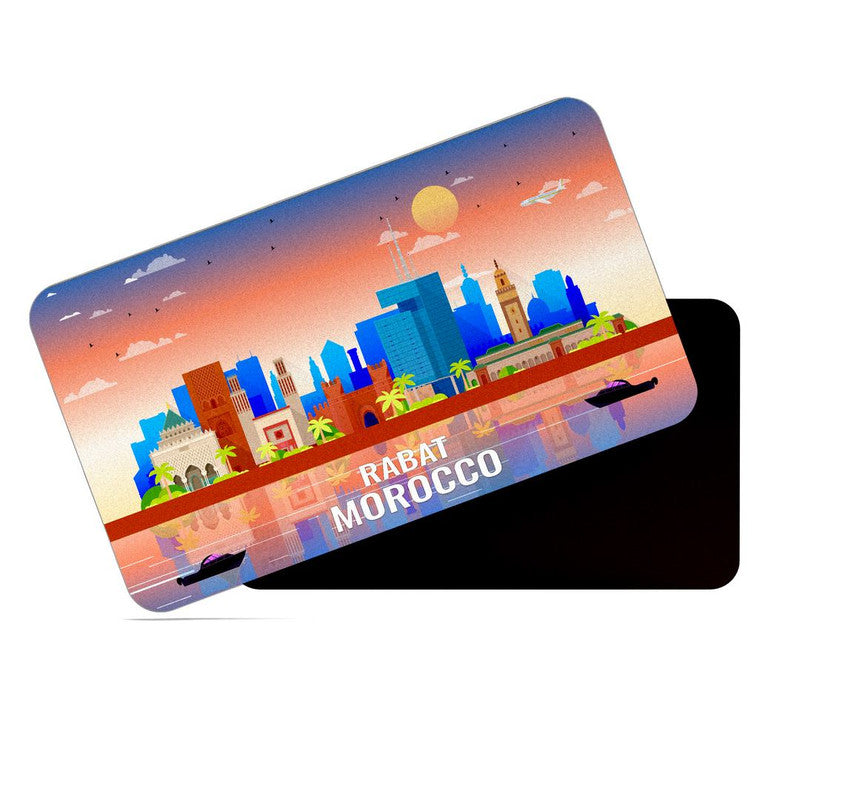 dhcrafts Rectangular Rubber Fridge Magnet / Magnetic Card Multicolor Morocco Rabat Design Pack of 1 (8.6cm x 5.4cm)